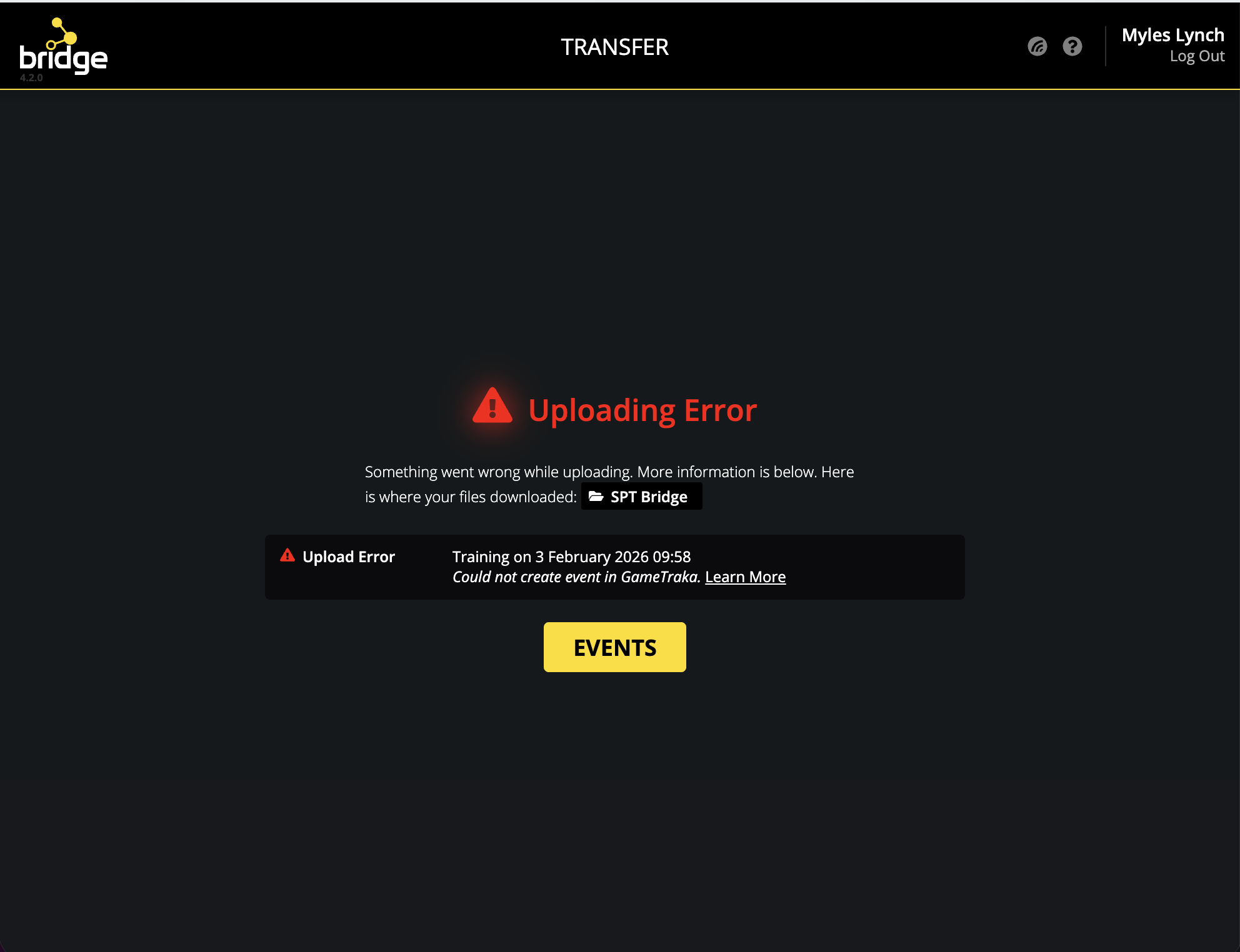 Bridge Upload Error: Could not Create an Event